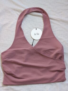 Le Lis Dusty Mauve Halter Wrap Crop Top